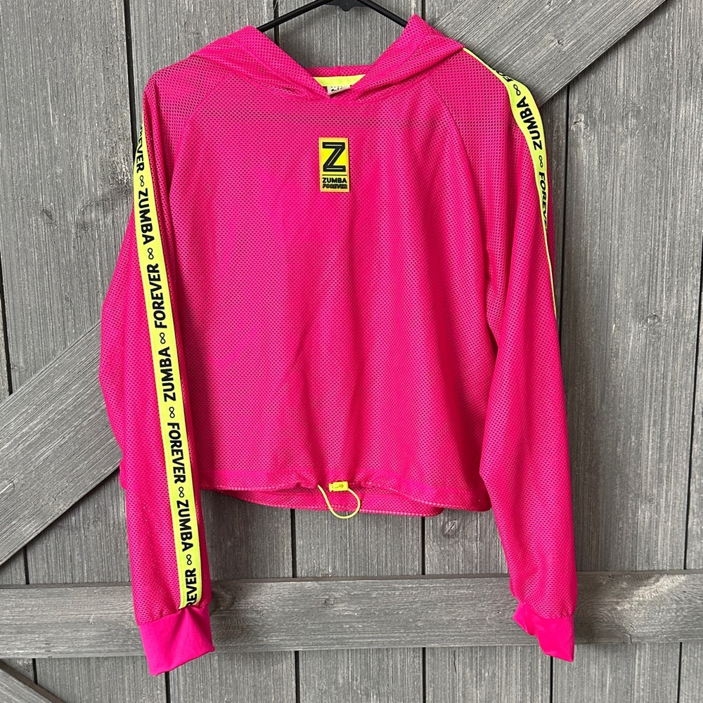 Zumba Bright Pink Mesh Top with Neon Yellow Trim
